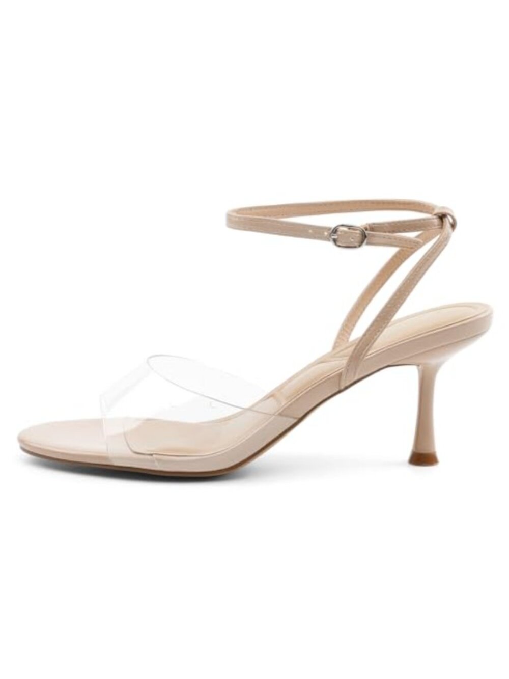 Women's Kitten Heel Sandals Slingback Pumps Open Toe Clear TPU Faux Leather - Picture 3 of 6